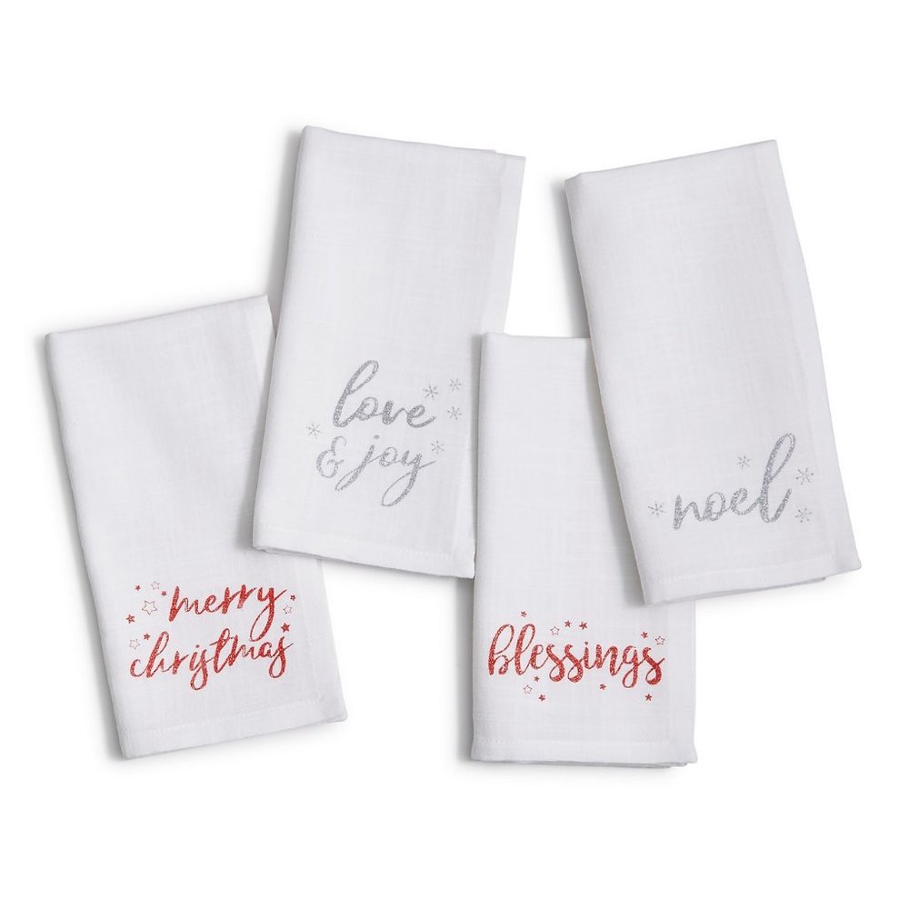 Homewear Holiday Metallic Words Napkin Set of 4